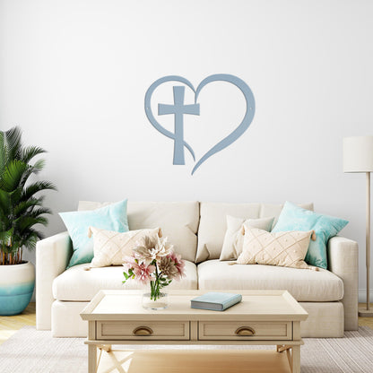Heart with Cross Metal Sign-Christian Wall Art-Home Decor