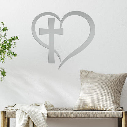 Heart with Cross Metal Sign-Christian Wall Art-Home Decor
