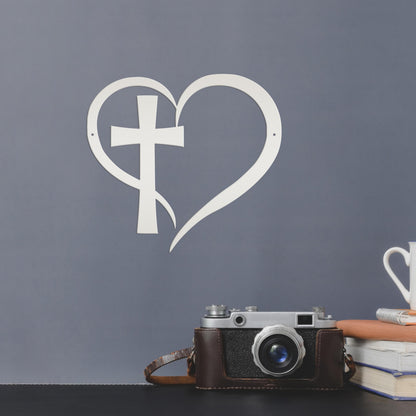 Heart with Cross Metal Sign-Christian Wall Art-Home Decor