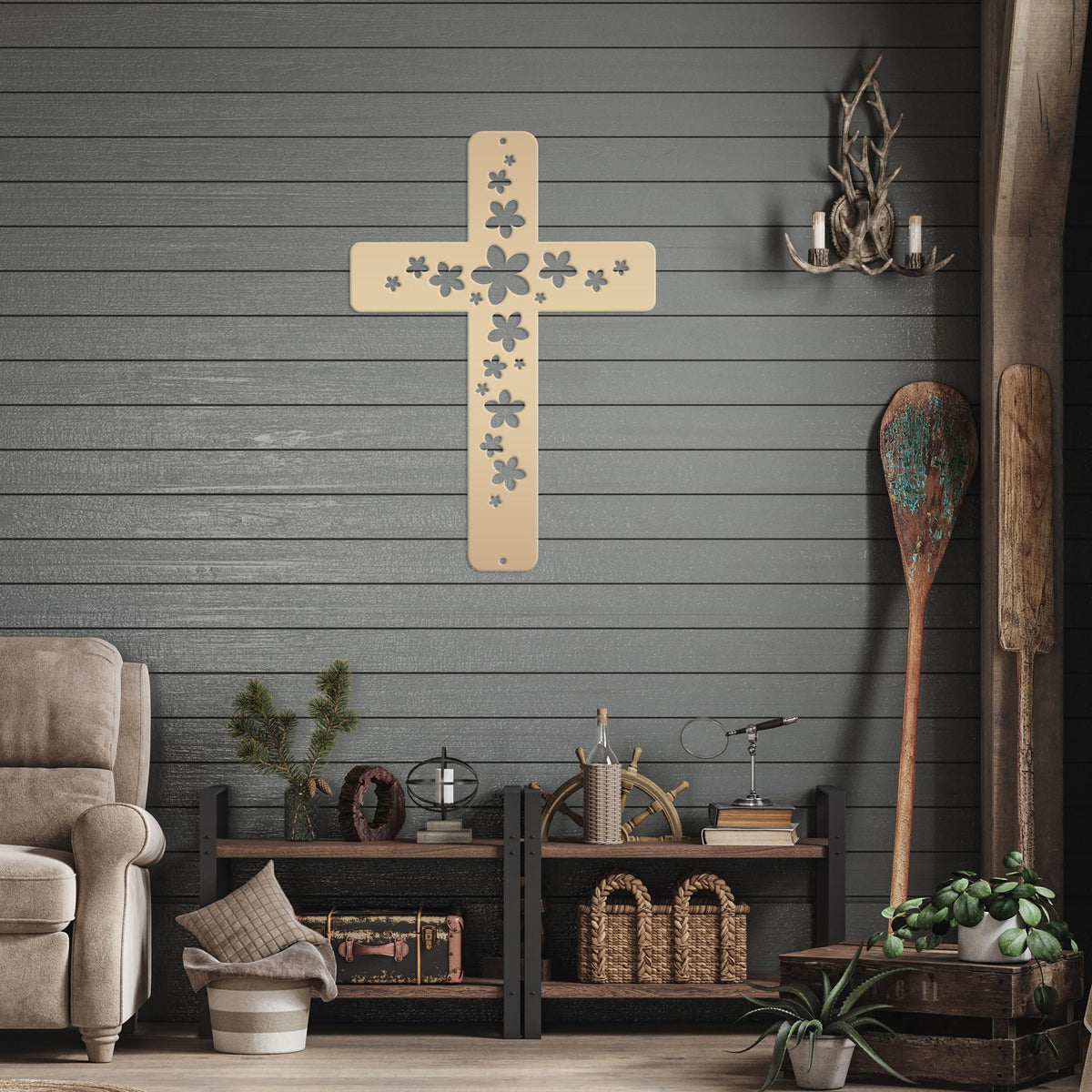 Flower Metal Cross Sign