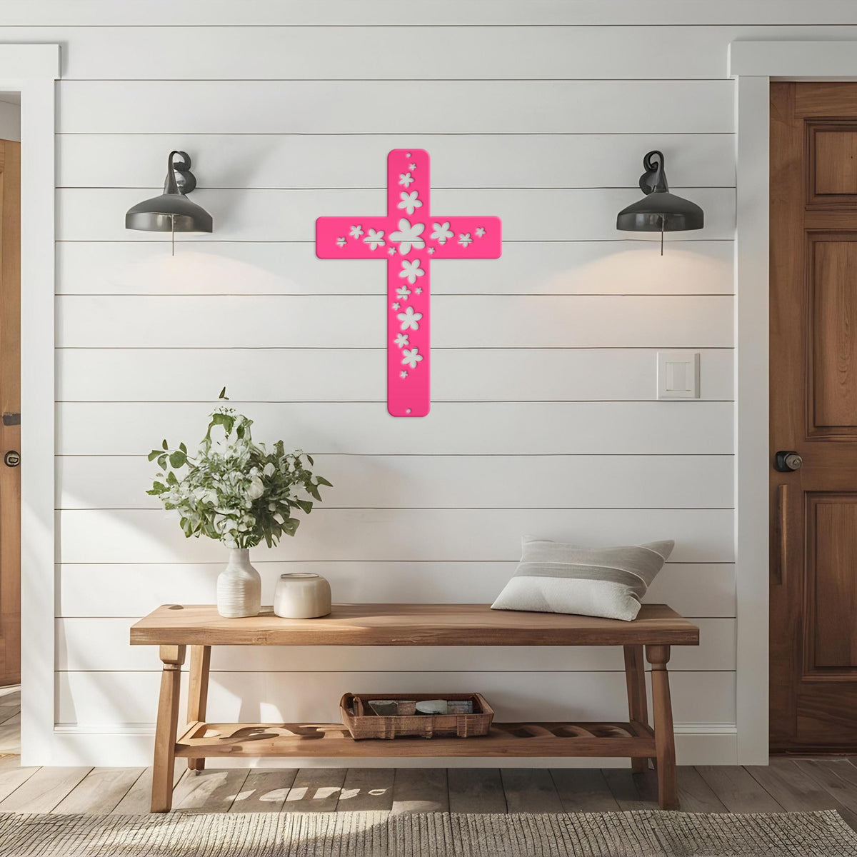 Flower Metal Cross Sign