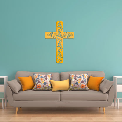 Christian Wall Decor, Metal Cross With Flowered Vines Design, Great