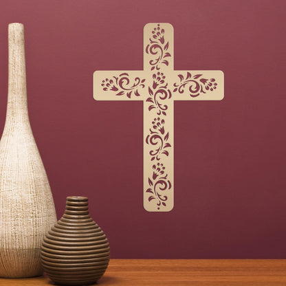 Christian Wall Decor, Metal Cross With Flowered Vines Design, Great