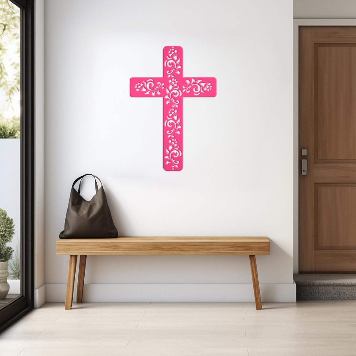 Christian Wall Decor, Metal Cross With Flowered Vines Design, Great