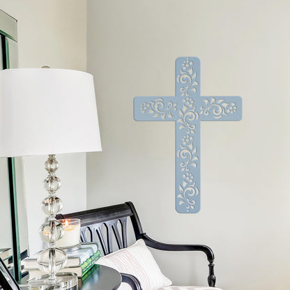 Christian Wall Decor, Metal Cross With Flowered Vines Design, Great