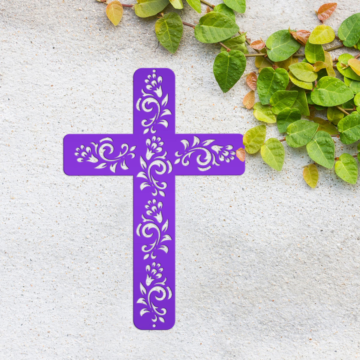 Christian Wall Decor, Metal Cross With Flowered Vines Design, Great