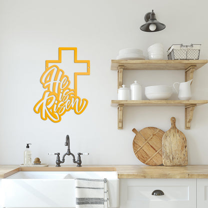 Easter Home Decor - He is Risen Cross Metal Sign - Christian Wall Art - Unique Holiday Decoration - Outdoor Spring Signs - Cute Easter Gift