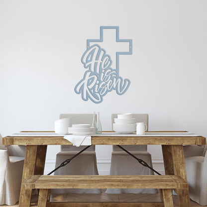 Easter Home Decor - He is Risen Cross Metal Sign - Christian Wall Art - Unique Holiday Decoration - Outdoor Spring Signs - Cute Easter Gift