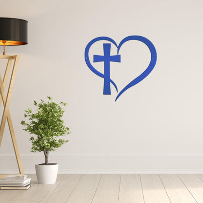 Heart with Cross Metal Sign-Christian Wall Art-Home Decor