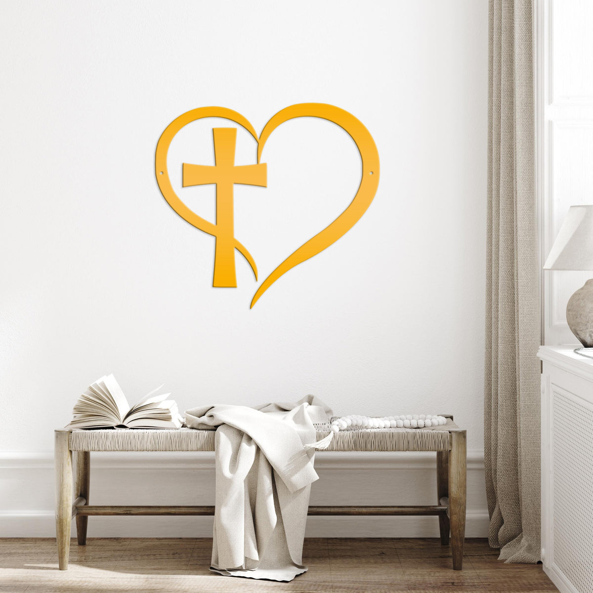 Heart with Cross Metal Sign-Christian Wall Art-Home Decor