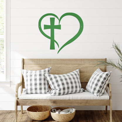 Heart with Cross Metal Sign-Christian Wall Art-Home Decor