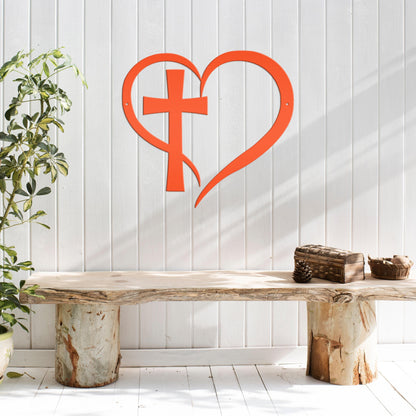 Heart with Cross Metal Sign-Christian Wall Art-Home Decor