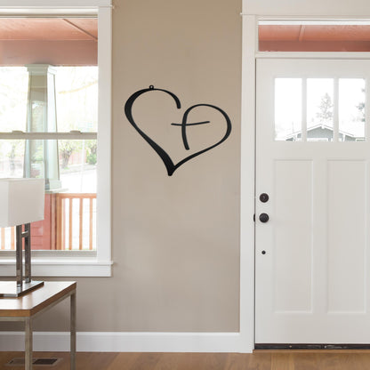 Christian Metal Heart Cross - Indoor Outdoor - Easter -Christian Wall Art - Heart Cross