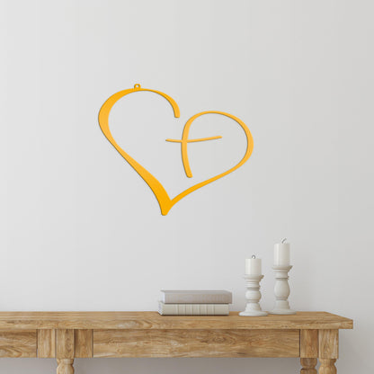 Christian Metal Heart Cross - Indoor Outdoor - Easter -Christian Wall Art - Heart Cross