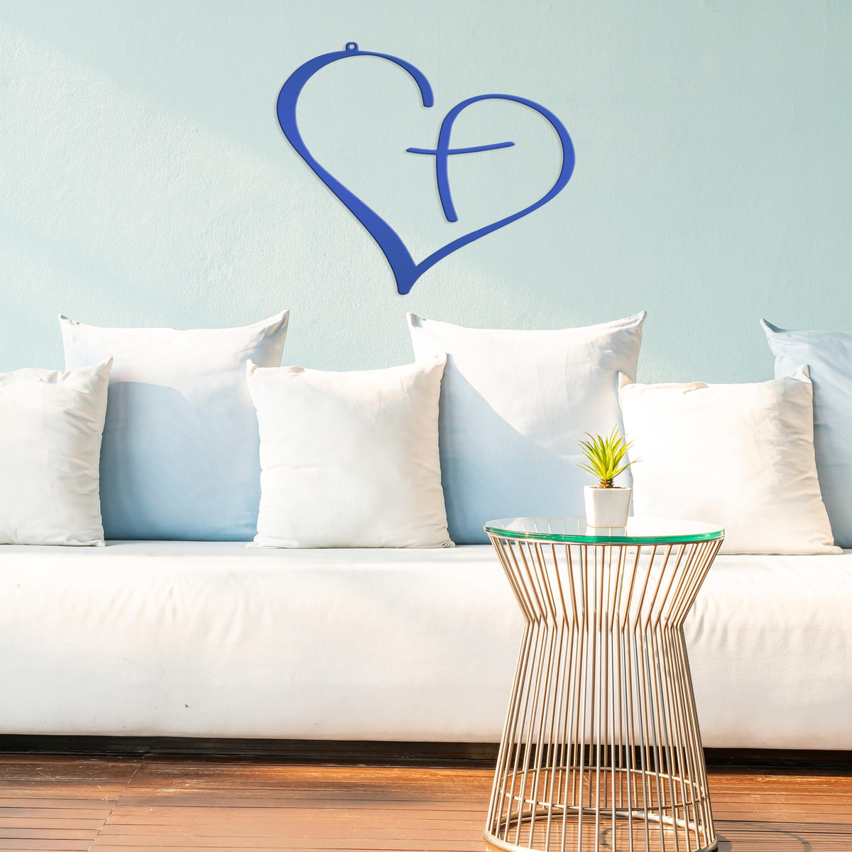 Christian Metal Heart Cross - Indoor Outdoor - Easter -Christian Wall Art - Heart Cross