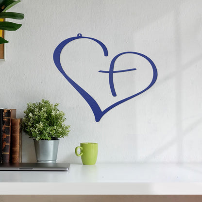 Christian Metal Heart Cross - Indoor Outdoor - Easter -Christian Wall Art - Heart Cross