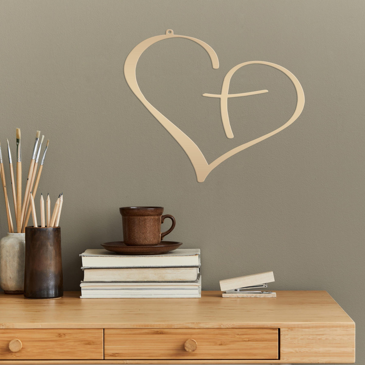 Christian Metal Heart Cross - Indoor Outdoor - Easter -Christian Wall Art - Heart Cross