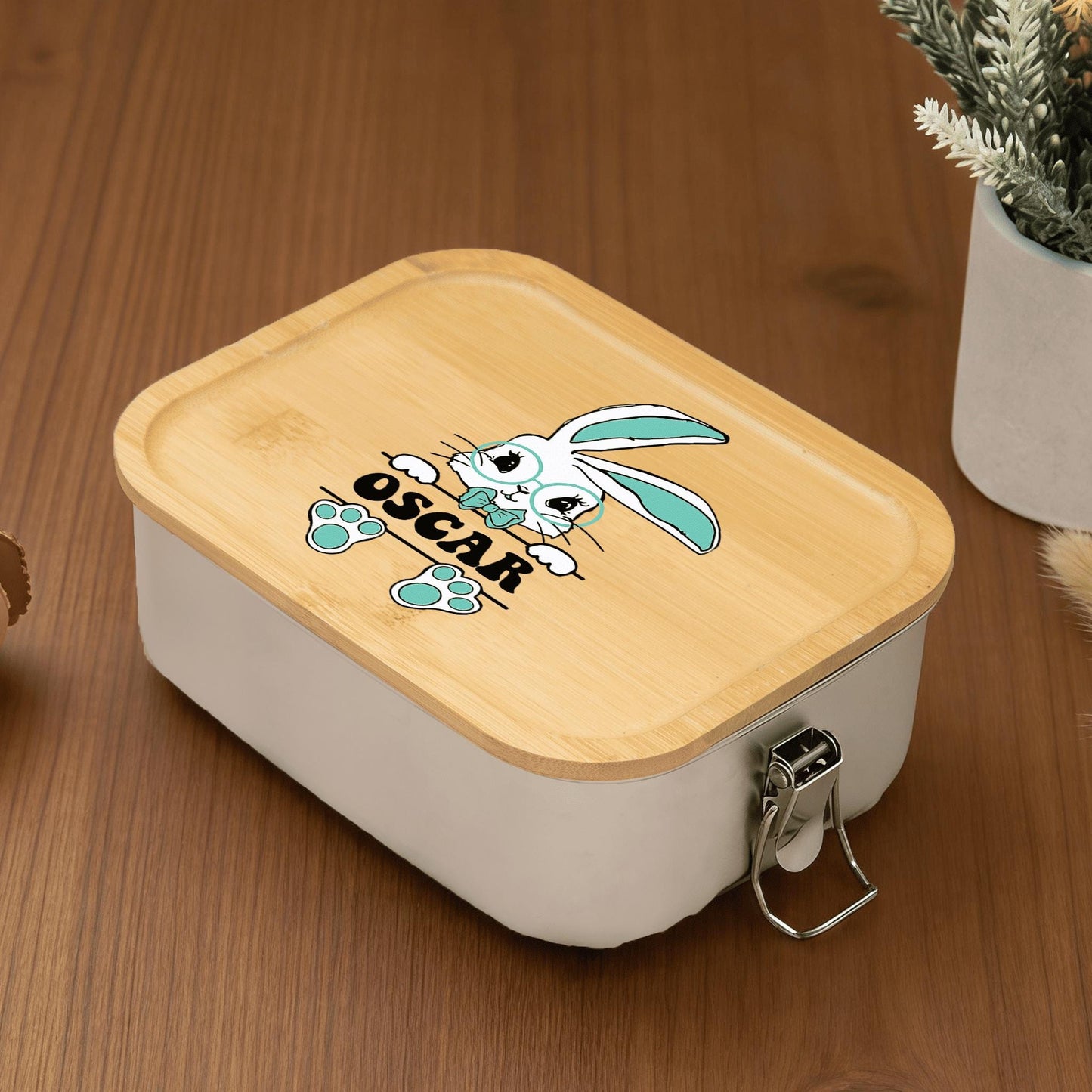 Custom Easter Bunny Rabbit Lunch Box With Name, Kids Lunch Box, Easter Basket, Personalized Stainless Steel Lunch Box, Gift for Her and Him