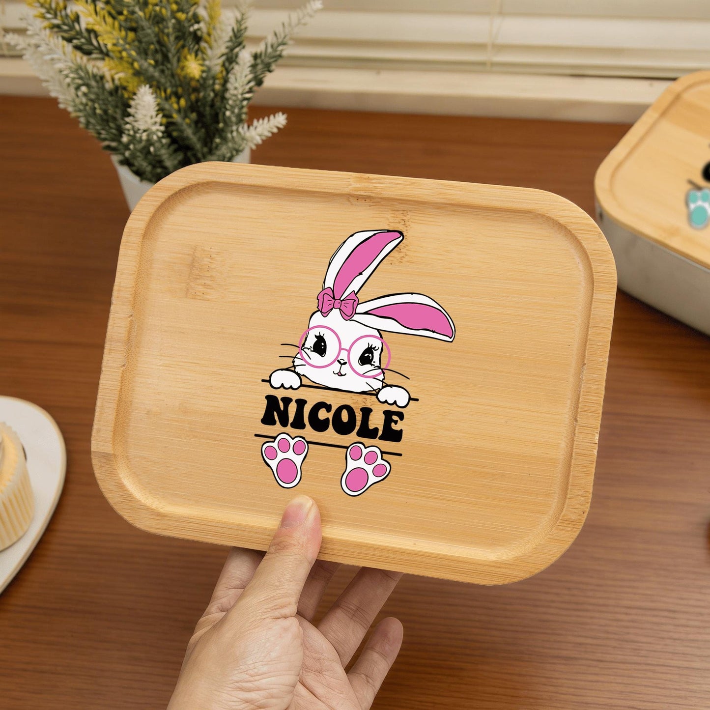 Custom Easter Bunny Rabbit Lunch Box With Name, Kids Lunch Box, Easter Basket, Personalized Stainless Steel Lunch Box, Gift for Her and Him
