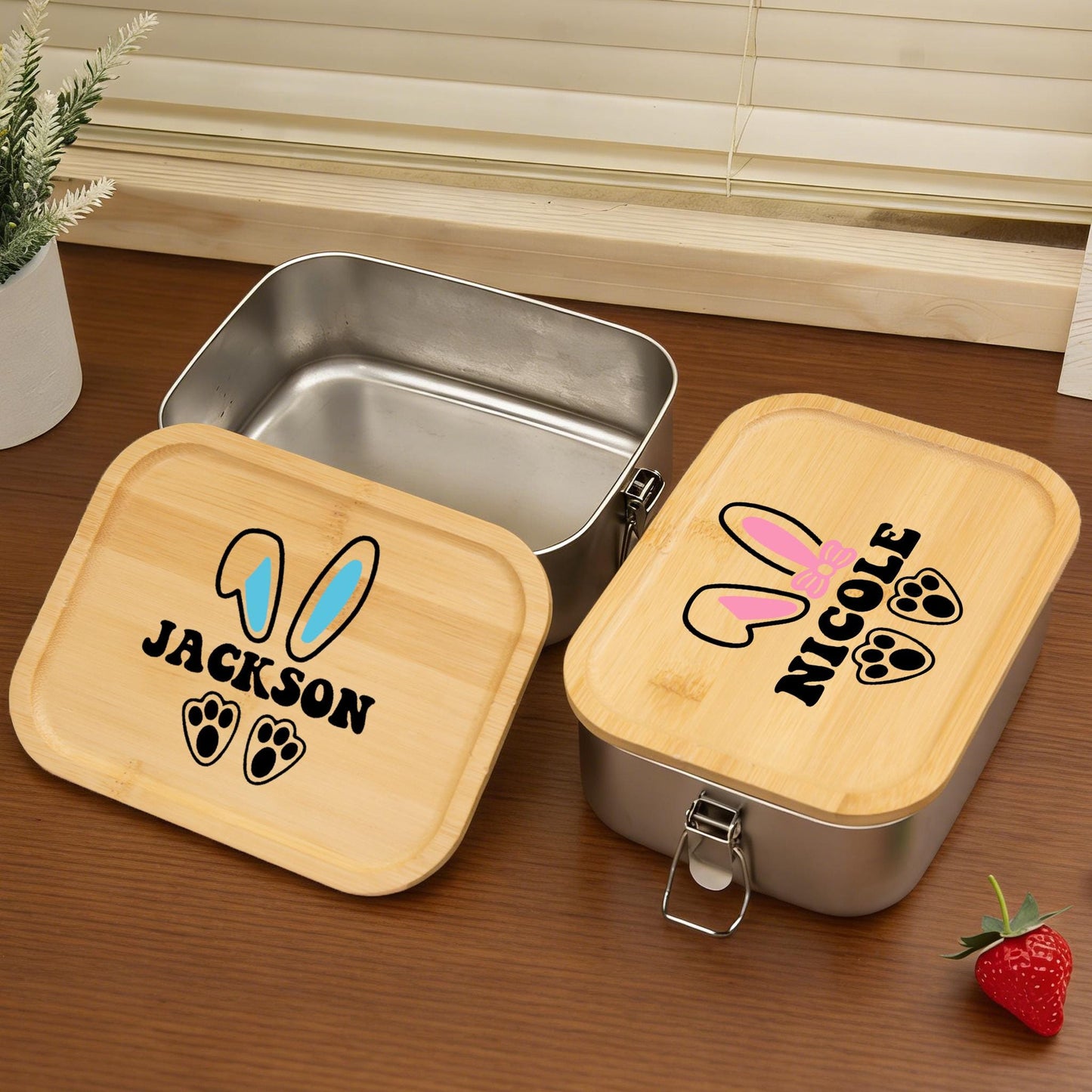 Personalized Easter Bunny Stainless Steel Lunch Box, Kids Easter Basket