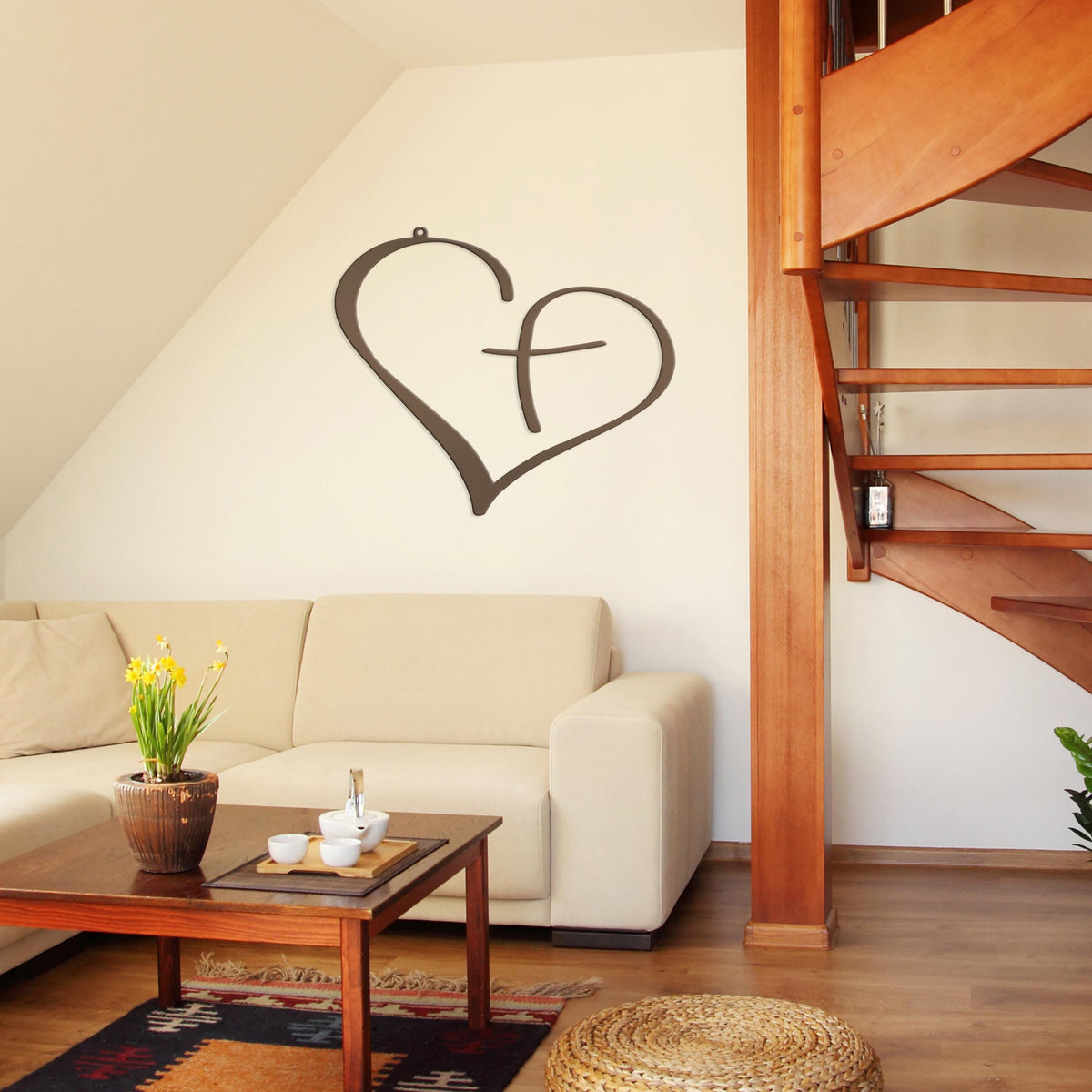 Christian Metal Heart Cross - Indoor Outdoor - Easter -Christian Wall Art - Heart Cross