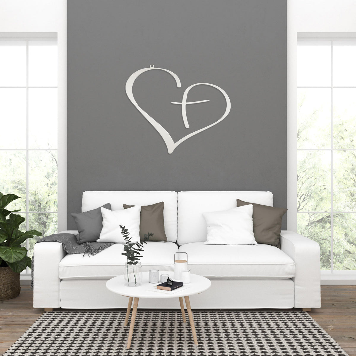 Christian Metal Heart Cross - Indoor Outdoor - Easter -Christian Wall Art - Heart Cross