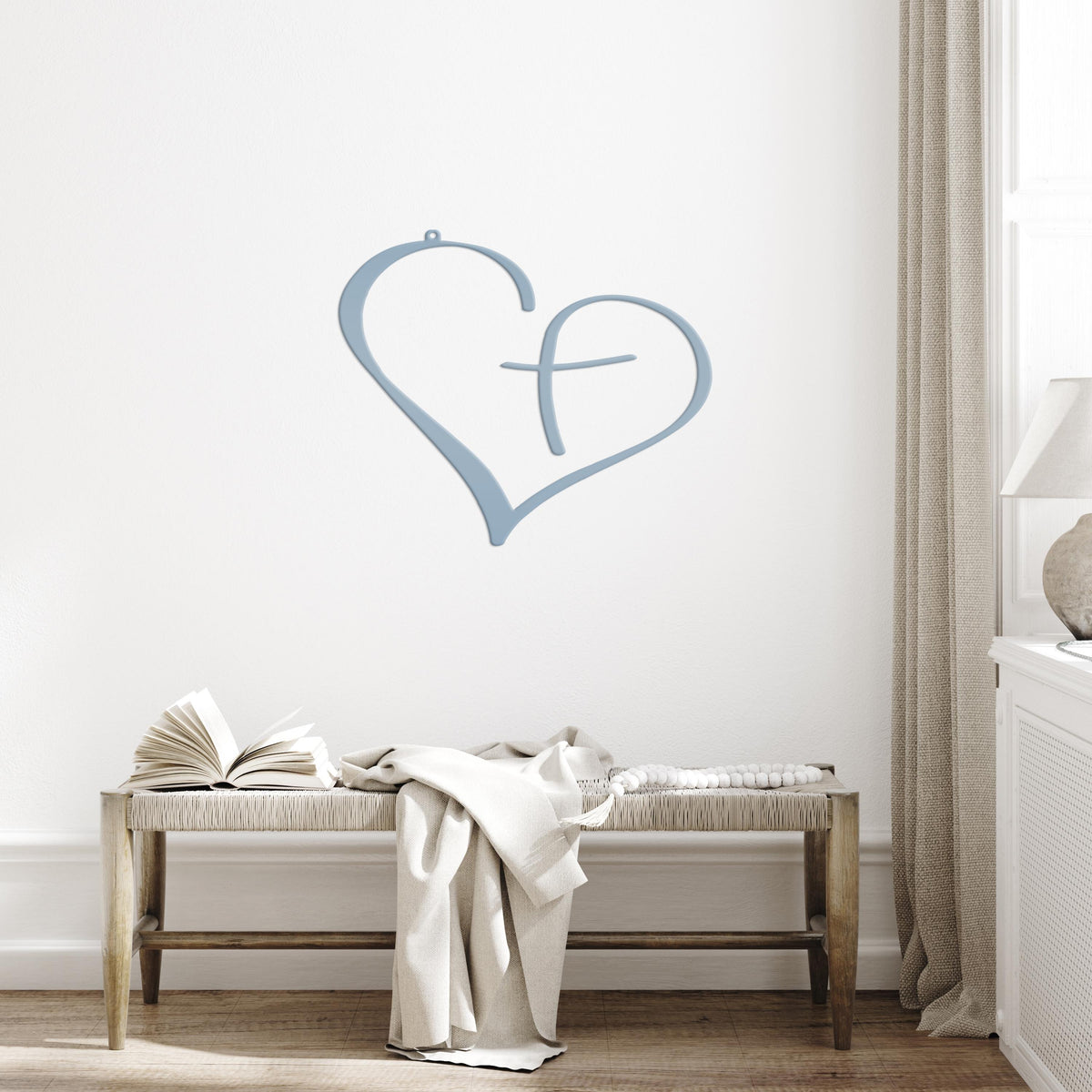 Christian Metal Heart Cross - Indoor Outdoor - Easter -Christian Wall Art - Heart Cross