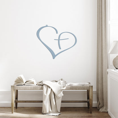 Christian Metal Heart Cross - Indoor Outdoor - Easter -Christian Wall Art - Heart Cross