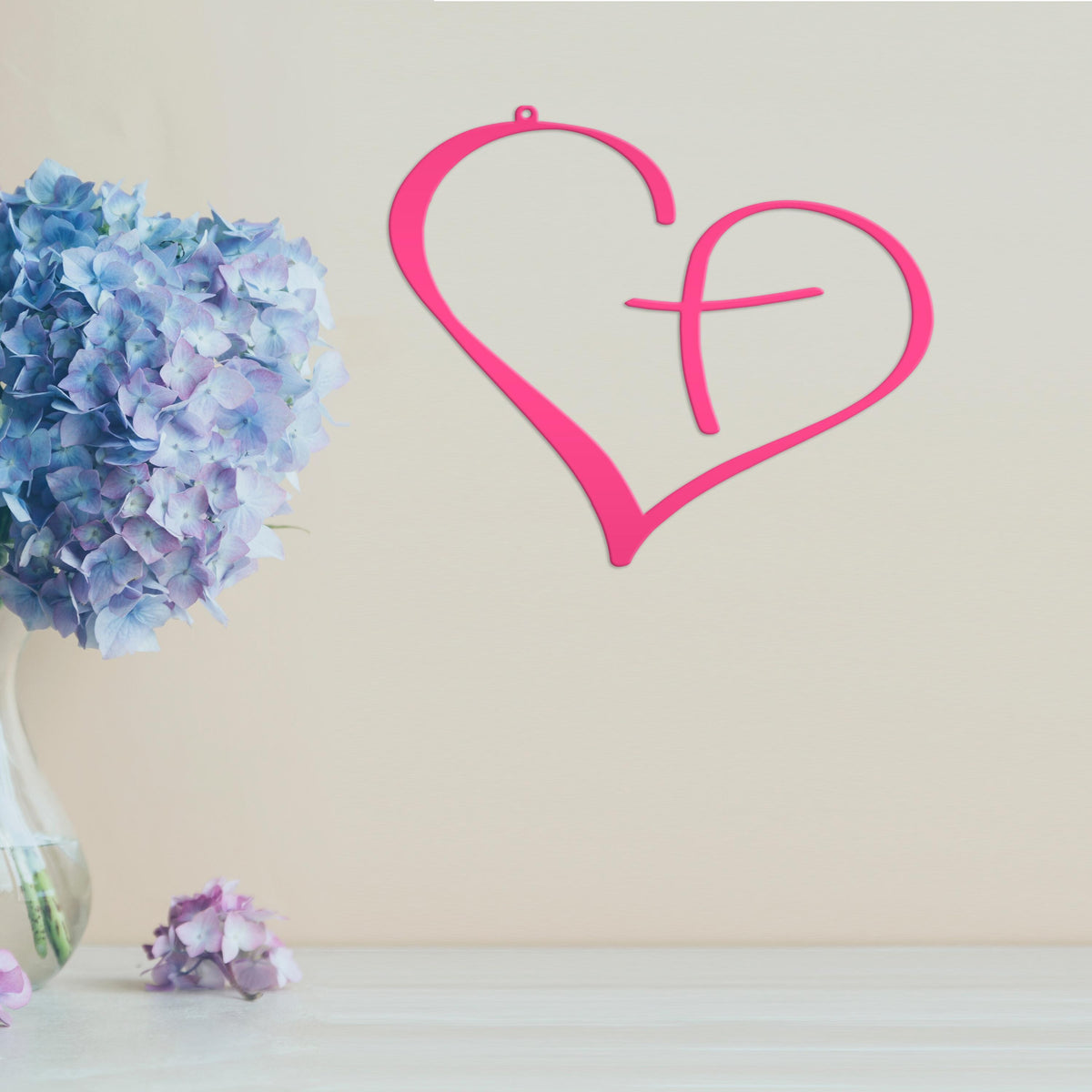 Christian Metal Heart Cross - Indoor Outdoor - Easter -Christian Wall Art - Heart Cross