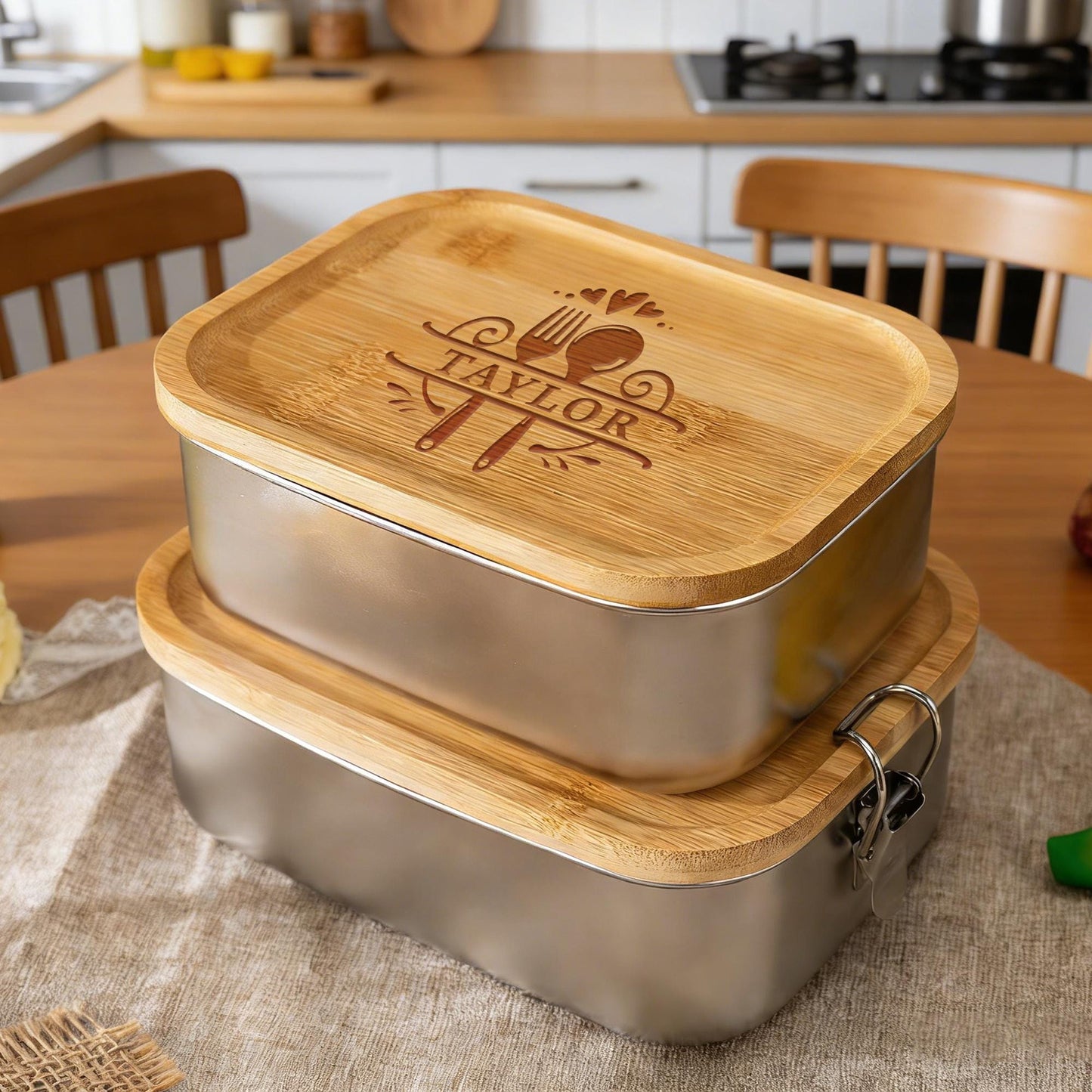 Personalized Engraved Stainless Steel Lunch Box, Eco-Friendly Divided Container for Kids, Perfect Back to School Gift, Customizable logo