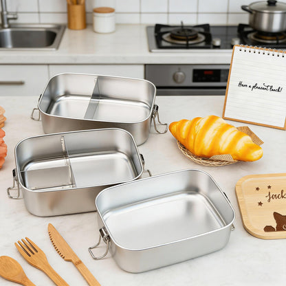 Personalized Engraved Stainless Steel Lunch Box, Eco-Friendly Divided Container for Kids, Perfect Back to School Gift, Customizable logo