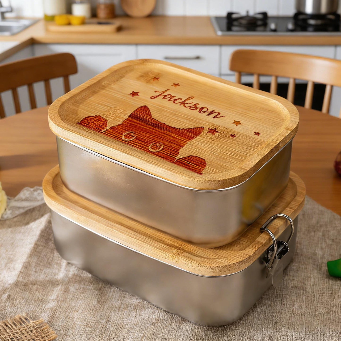 Personalized Engraved Stainless Steel Lunch Box, Eco-Friendly Divided Container for Kids, Perfect Back to School Gift, Customizable logo