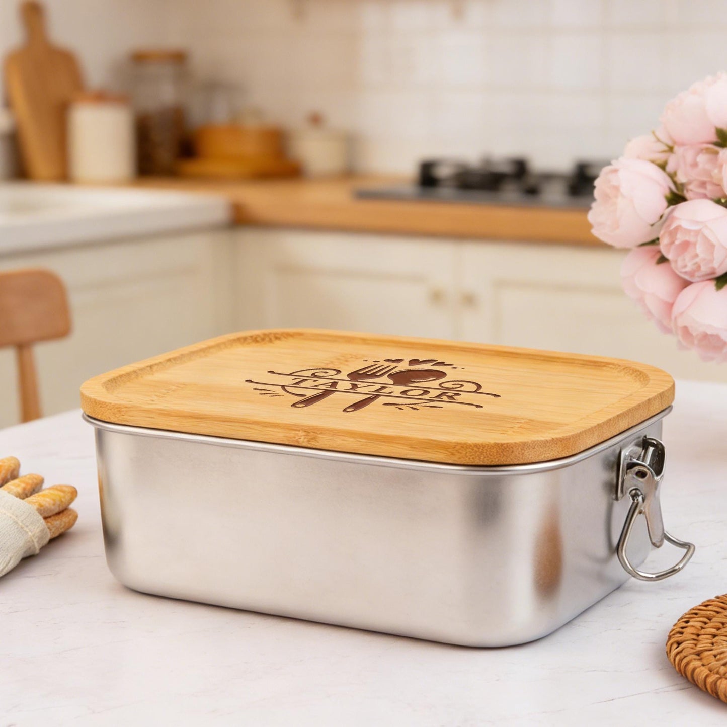 Personalized Engraved Stainless Steel Lunch Box, Eco-Friendly Divided Container for Kids, Perfect Back to School Gift, Customizable logo