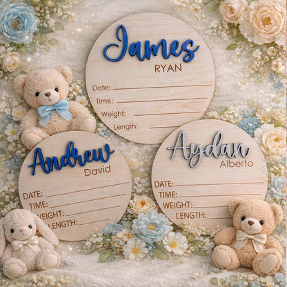 Personalized Baby Name Announcement Sign, 3D Hospital Name Wood Sign, Birth Stats Announcement Sign, Newborn Photo Prop, Engraved Baby Name