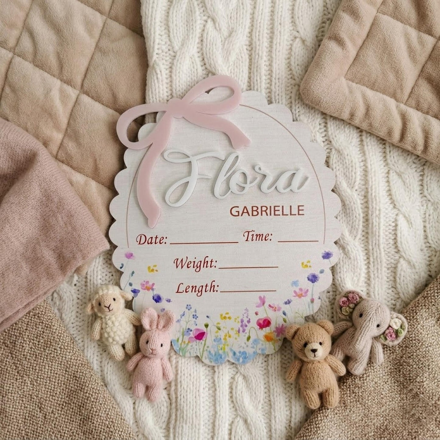 Personalized Bow Birth Announcement Sign for Hospital, Baby Announcement Name Sign for Hospital, Name Plate Announcement, Newborn Sign
