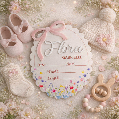 Personalized Bow Birth Announcement Sign for Hospital, Baby Announcement Name Sign for Hospital, Name Plate Announcement, Newborn Sign