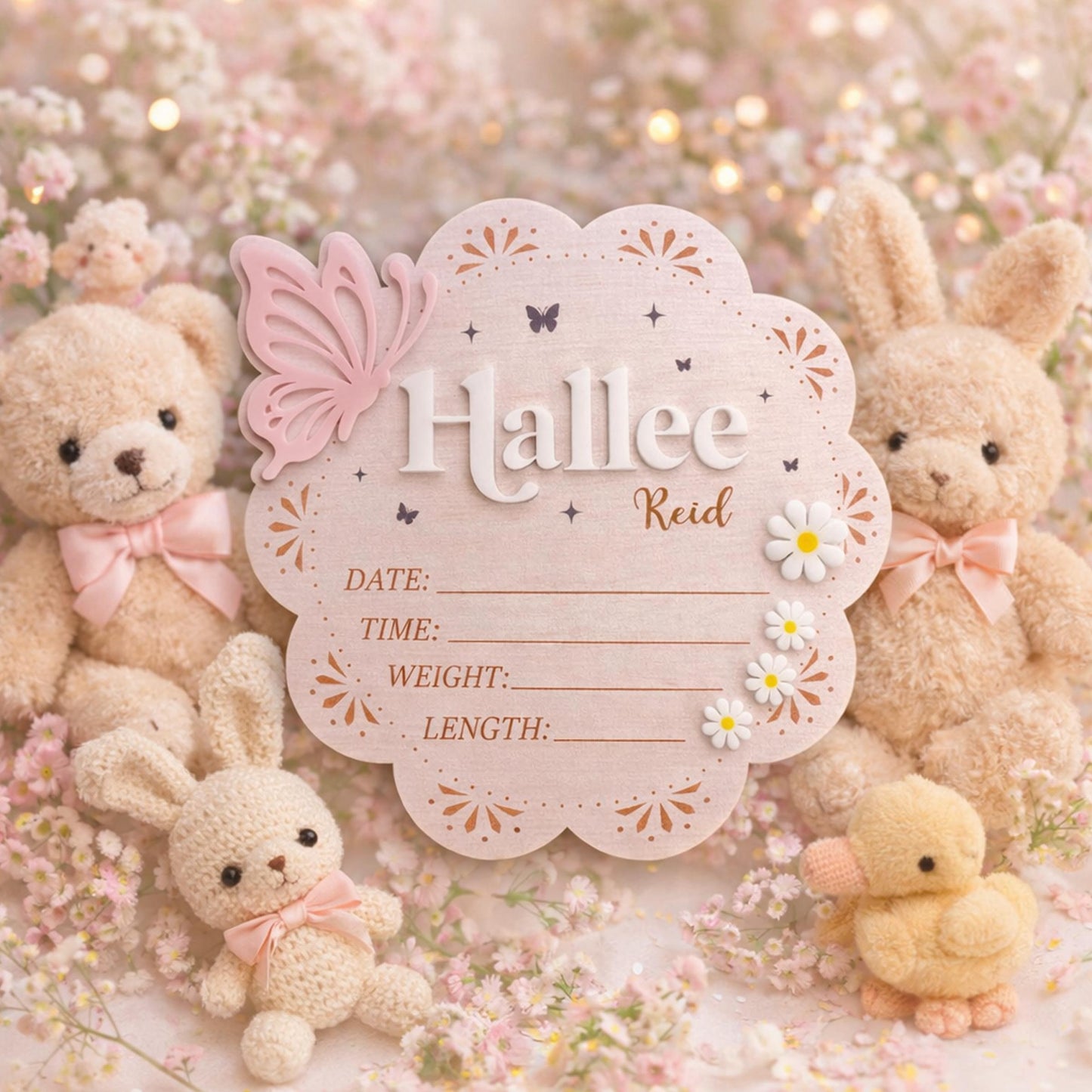 Personalized Wooden Birth Announcement Sign With Butterfly, Baby Announcement Sign Hospital, Baby Name Sign, Birth Stat Sign, Newborn Sign