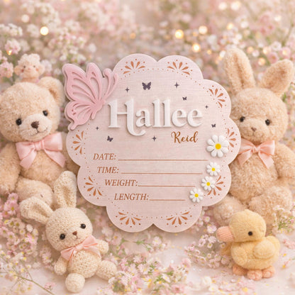 Personalized Wooden Birth Announcement Sign With Butterfly, Baby Announcement Sign Hospital, Baby Name Sign, Birth Stat Sign, Newborn Sign
