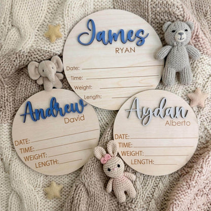 Personalized Baby Name Announcement Sign, 3D Hospital Name Wood Sign, Birth Stats Announcement Sign, Newborn Photo Prop, Engraved Baby Name