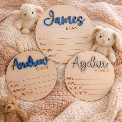Cute Baby Name Announcement Sign, 3D Hospital Name Wood Sign, Birth Stats Announcement Sign, Newborn Photo Prop, Engraved Baby Name