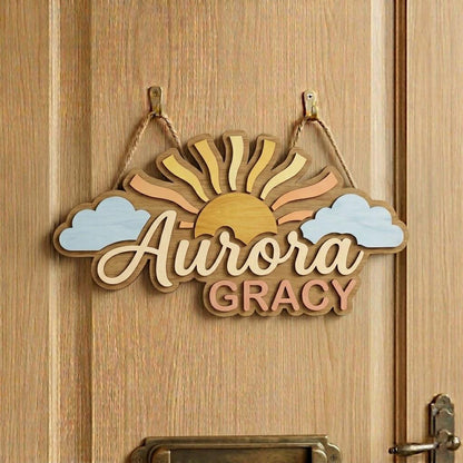 Personalized Sun Wooden Name Sign, Custom Baby Name Wall Decor, Boho Nursery Decor, Sunshine Kids Room Sign, Girl Name Sign Gift