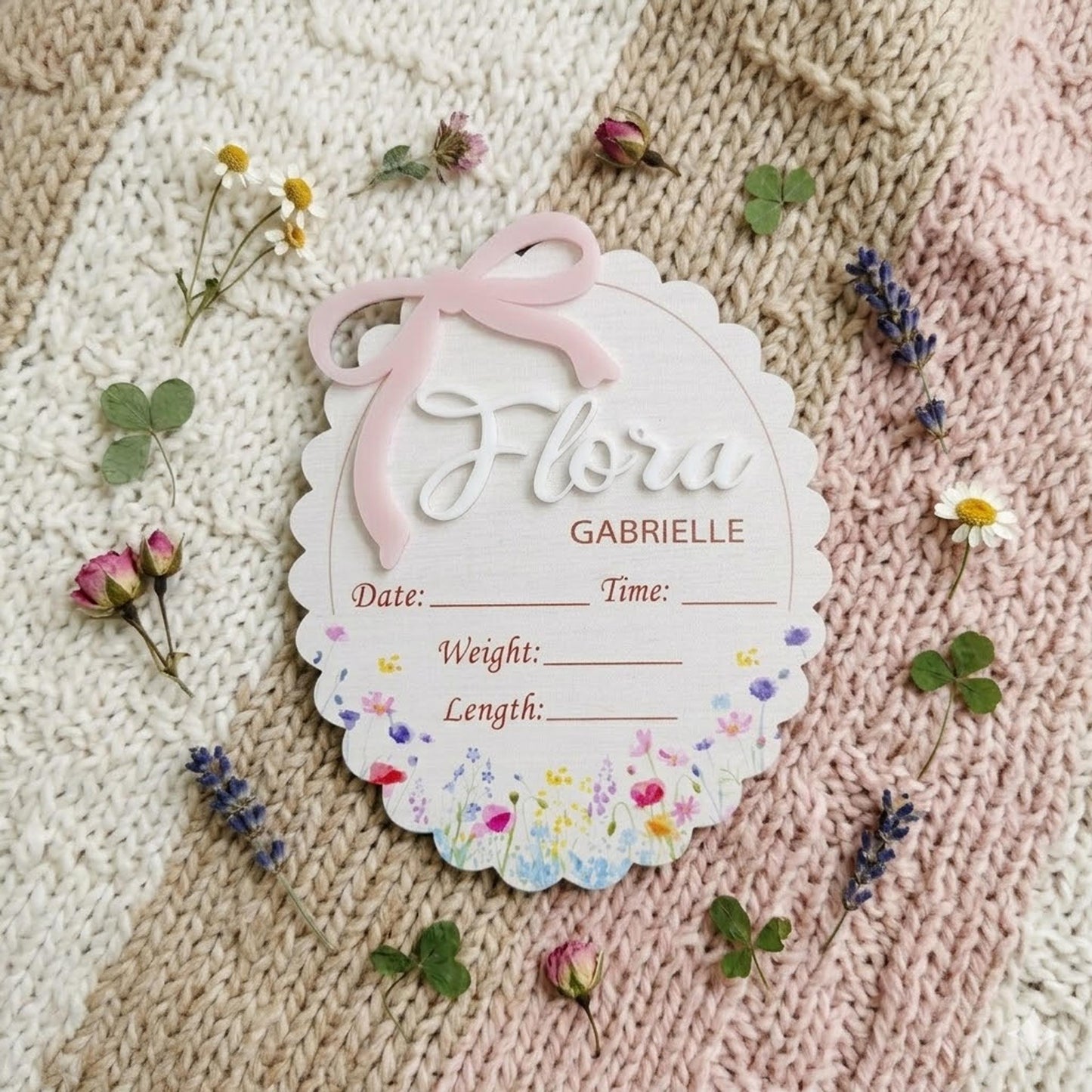 Personalized Bow Birth Announcement Sign for Hospital, Baby Announcement Name Sign for Hospital, Name Plate Announcement, Newborn Sign
