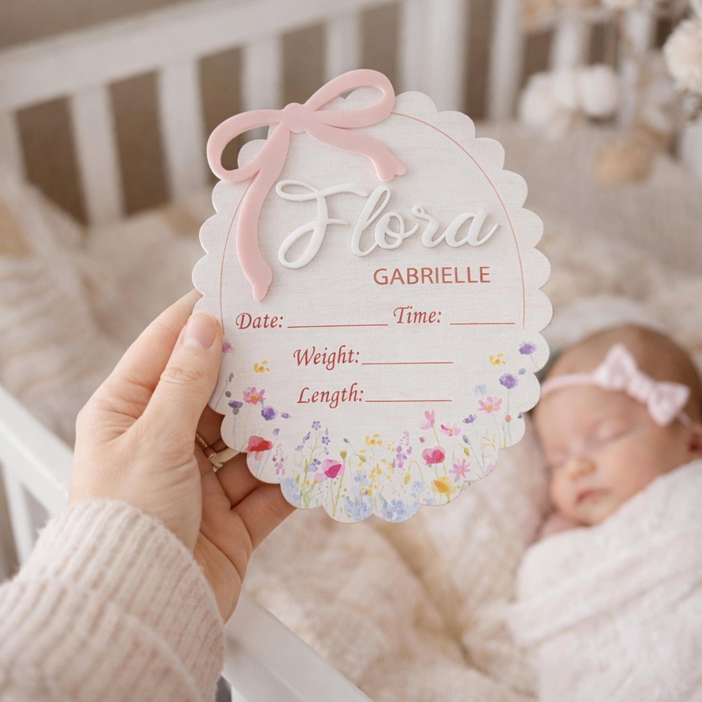 Personalized Bow Birth Announcement Sign for Hospital, Baby Announcement Name Sign for Hospital, Name Plate Announcement, Newborn Sign
