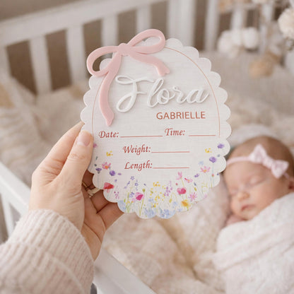 Personalized Bow Birth Announcement Sign for Hospital, Baby Announcement Name Sign for Hospital, Name Plate Announcement, Newborn Sign