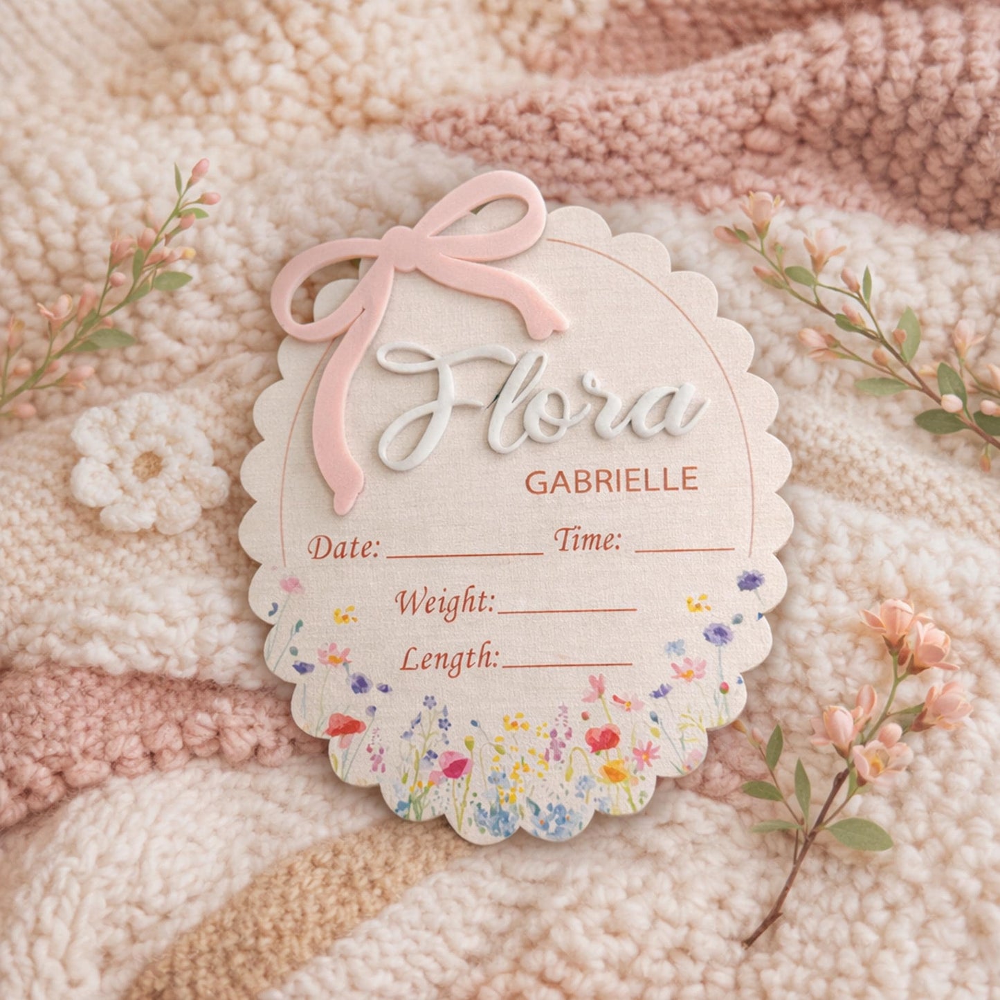 Personalized Bow Birth Announcement Sign for Hospital, Baby Announcement Name Sign for Hospital, Name Plate Announcement, Newborn Sign