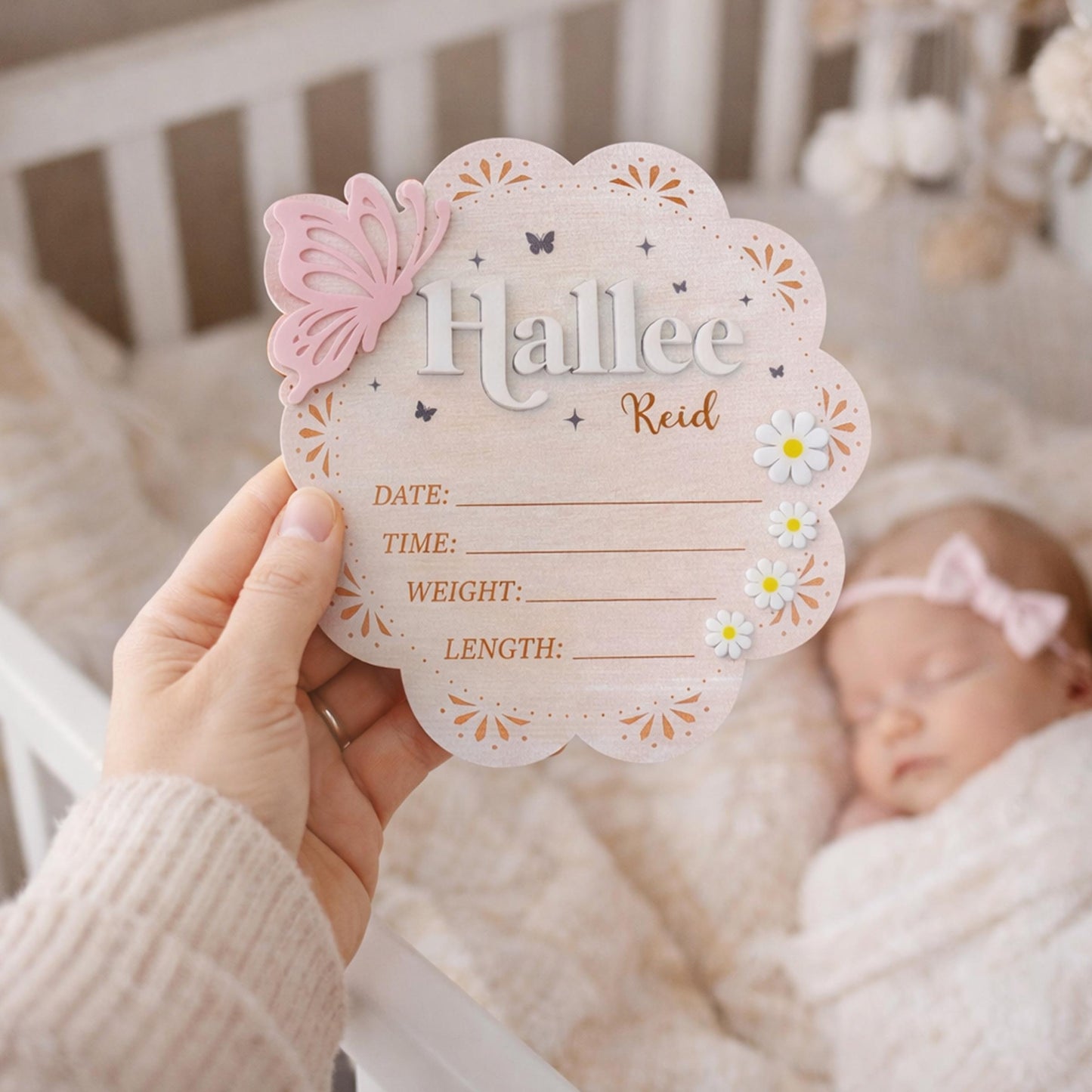 Personalized Wooden Birth Announcement Sign With Butterfly, Baby Announcement Sign Hospital, Baby Name Sign, Birth Stat Sign, Newborn Sign