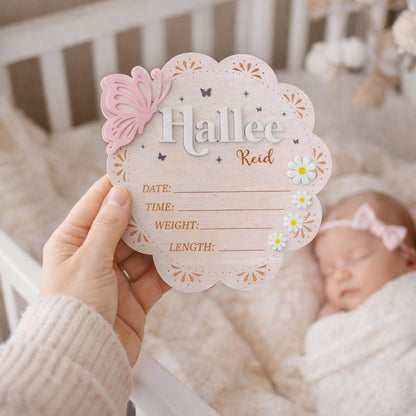 Personalized Wooden Birth Announcement Sign With Butterfly, Baby Announcement Sign Hospital, Baby Name Sign, Birth Stat Sign, Newborn Sign
