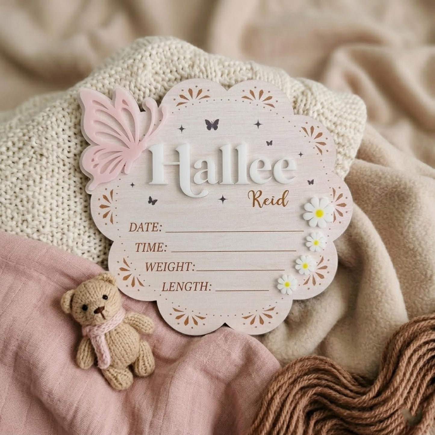 Personalized Wooden Birth Announcement Sign With Butterfly, Baby Announcement Sign Hospital, Baby Name Sign, Birth Stat Sign, Newborn Sign