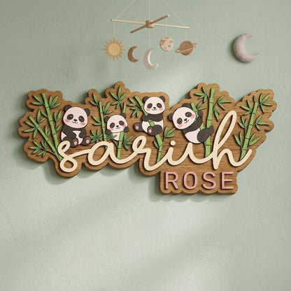 Personalized Panda Wooden Name Sign for Kids Room, Custom Baby Name Wall Decor, Nursery Panda Decor, Bamboo Animal Kids Name Sign Gift