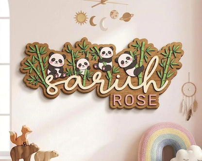 Personalized Panda Wooden Name Sign for Kids Room, Custom Baby Name Wall Decor, Nursery Panda Decor, Bamboo Animal Kids Name Sign Gift